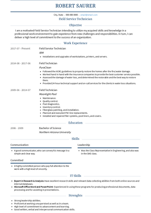 Field Service Technician Resume Sample and Template