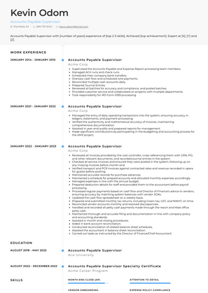 Accounts Payable Supervisor Resume Sample and Template