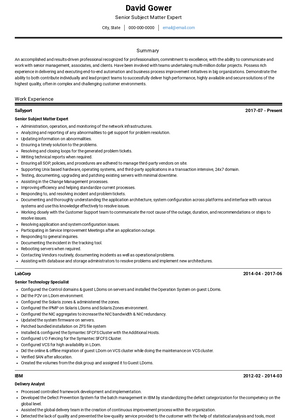 Senior Subject Matter Expert Resume Sample and Template