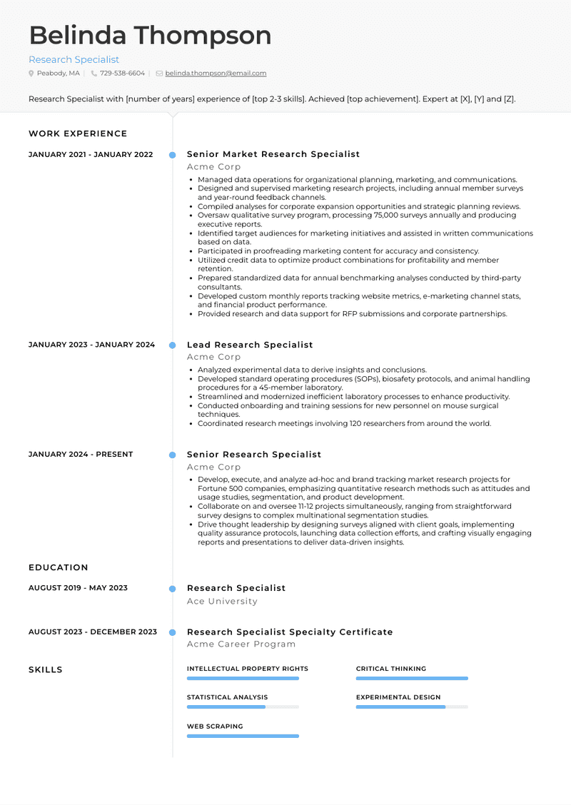 Research Specialist Resume Sample and Template