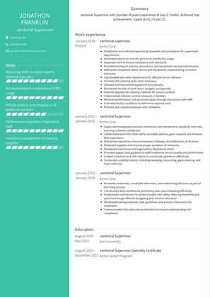 Janitorial Supervisor Resume Sample and Template