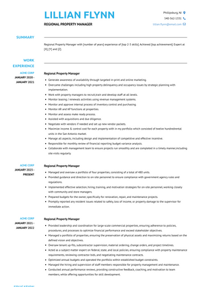 Regional Property Manager Resume Sample and Template