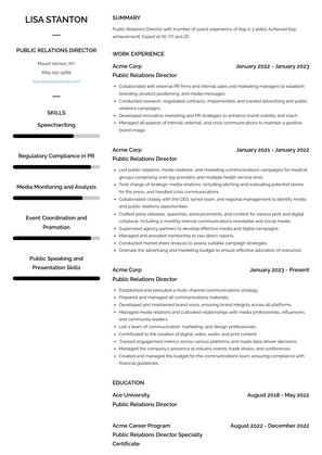 Public Relations Director Resume Sample and Template