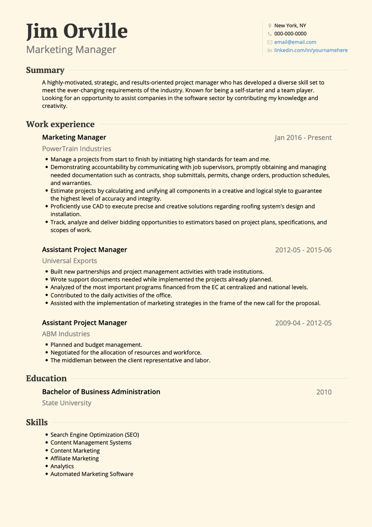 Example resume basics template