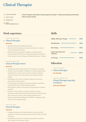 Clinical Therapist Resume Sample and Template