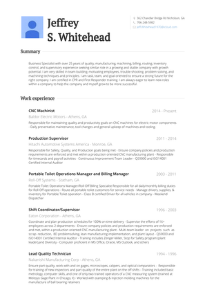 Cnc Machinist Resume Sample and Template