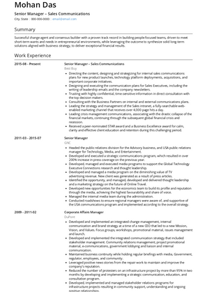 Senior Manager – Sales Communications Resume Sample and Template
