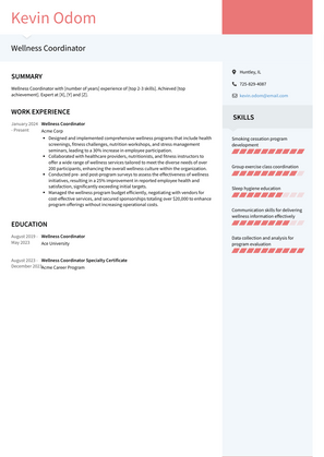 Wellness Coordinator Resume Sample and Template