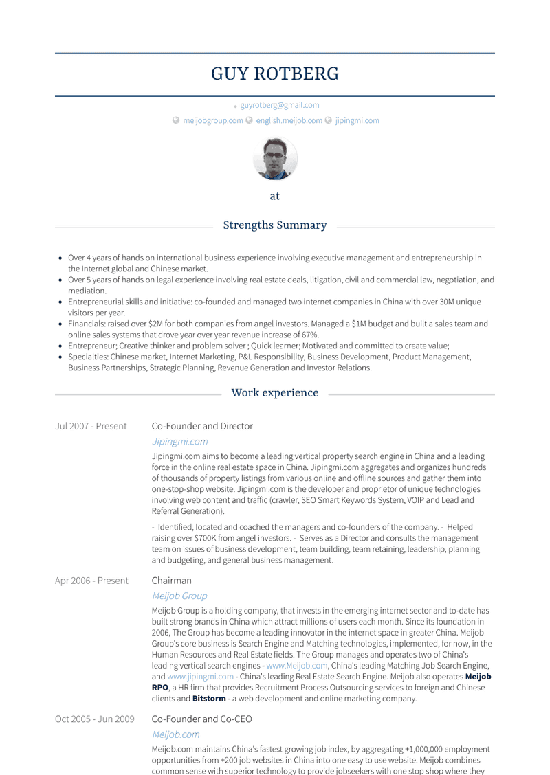 Co Founder And Director Resume Sample and Template