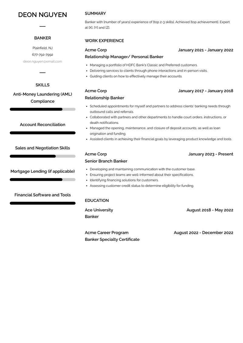 Banker Resume Sample and Template