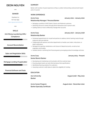 Banker Resume Sample and Template