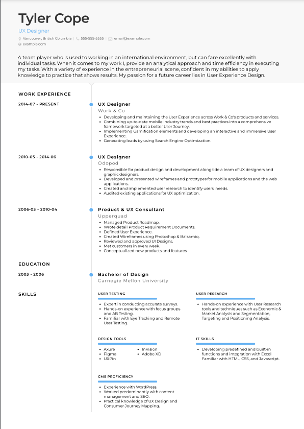 Canadian resume example for designer