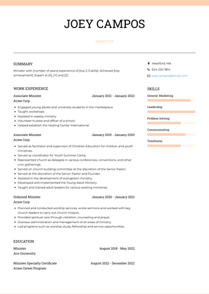 Minister Resume Sample and Template