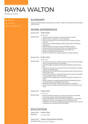 Produce Clerk Resume Sample and Template