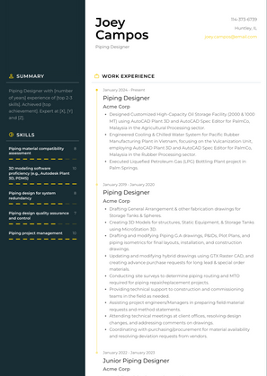 Piping Designer Resume Sample and Template