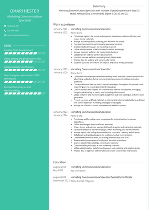 Marketing Communications Specialist Resume Sample and Template