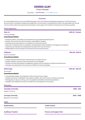Finance Manager CV Example and Template