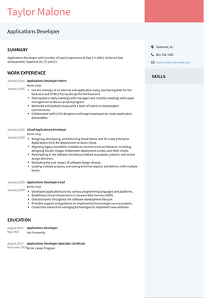 Applications Developer Resume Sample and Template