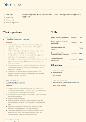 Distributor Resume Sample and Template