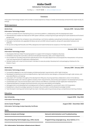Information Technology Analyst Resume Sample and Template