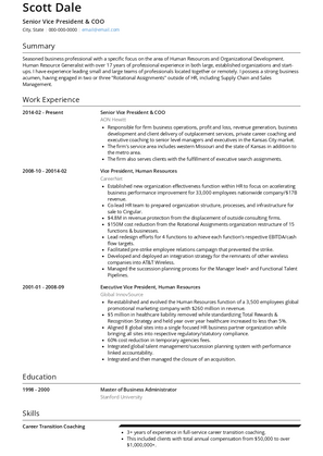 Senior Vice President & COO Resume Sample and Template