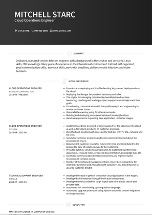 Cloud Operations Engineer Resume Sample and Template