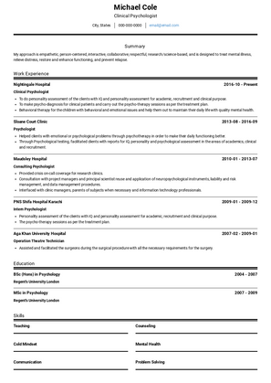 Clinical Psychologist Resume Sample and Template