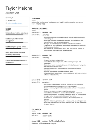 Assistant Chef Resume Sample and Template