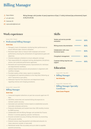 Billing Manager Resume Sample and Template