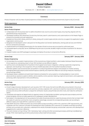 Product Engineer Resume Sample and Template