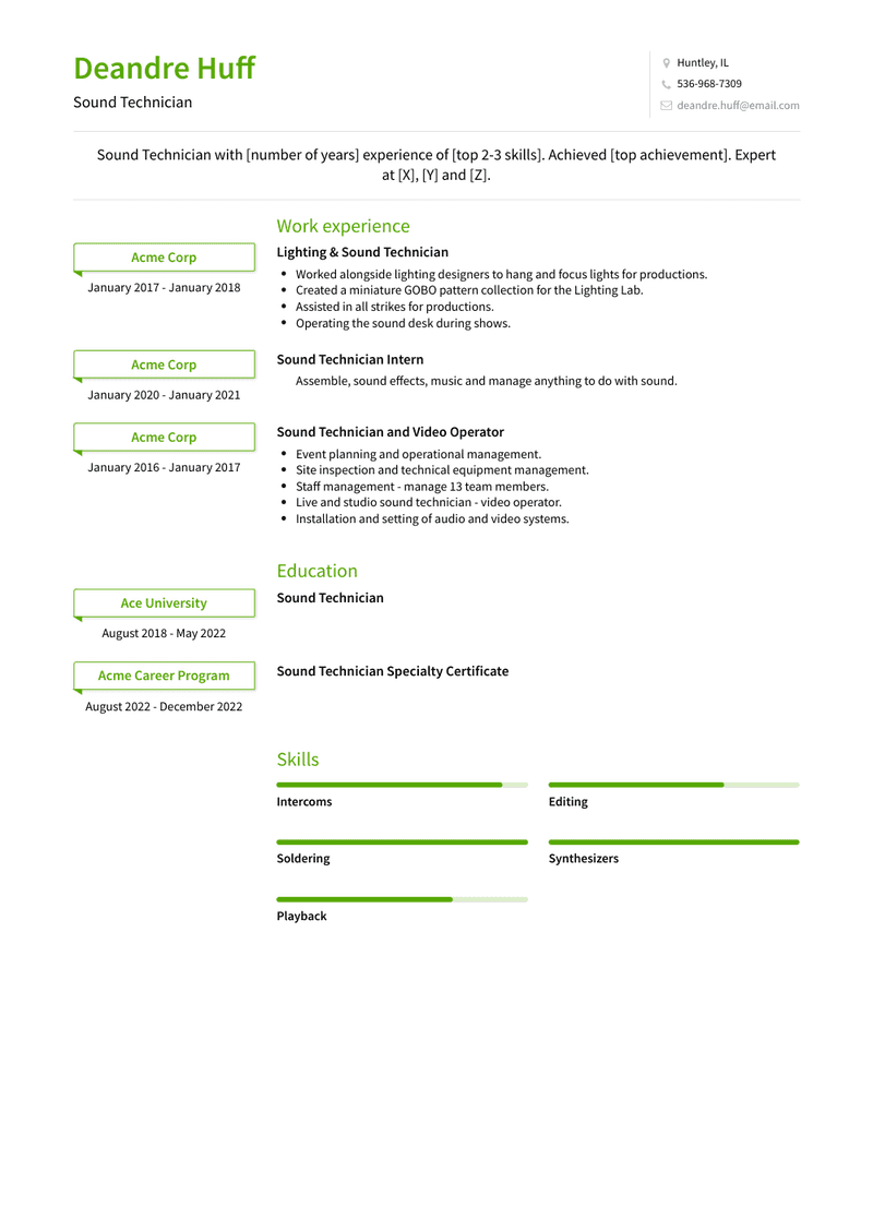 Sound Technician Resume Sample and Template