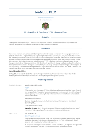 Vice President & Founder Resume Sample and Template