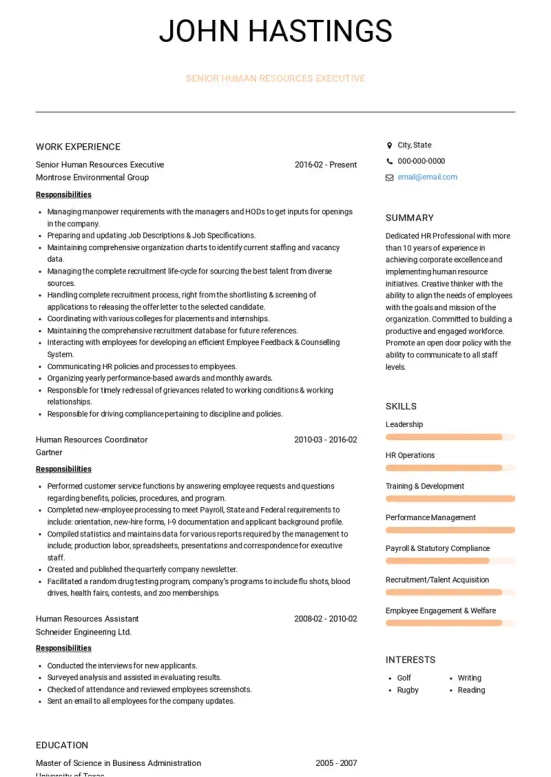 hris resume skills