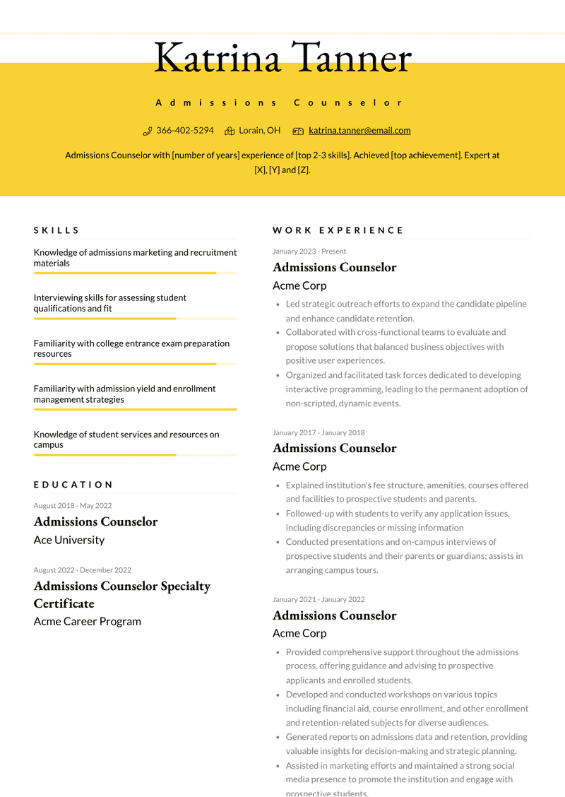 Admissions Counselor Resume Sample and Template