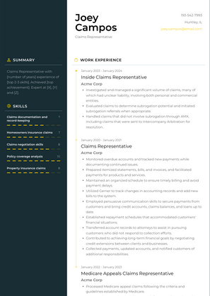 Claims Representative Resume Sample and Template