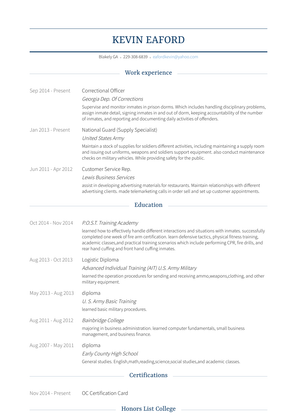 Correctional Officer Resume Sample and Template