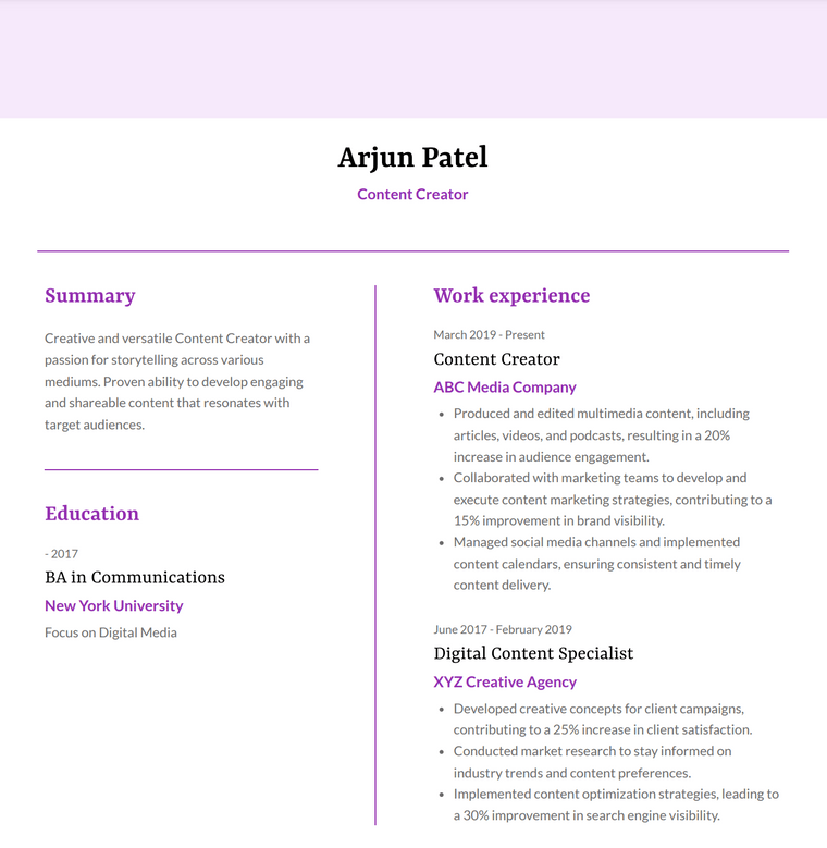 Google Docs CV Template - Rosa