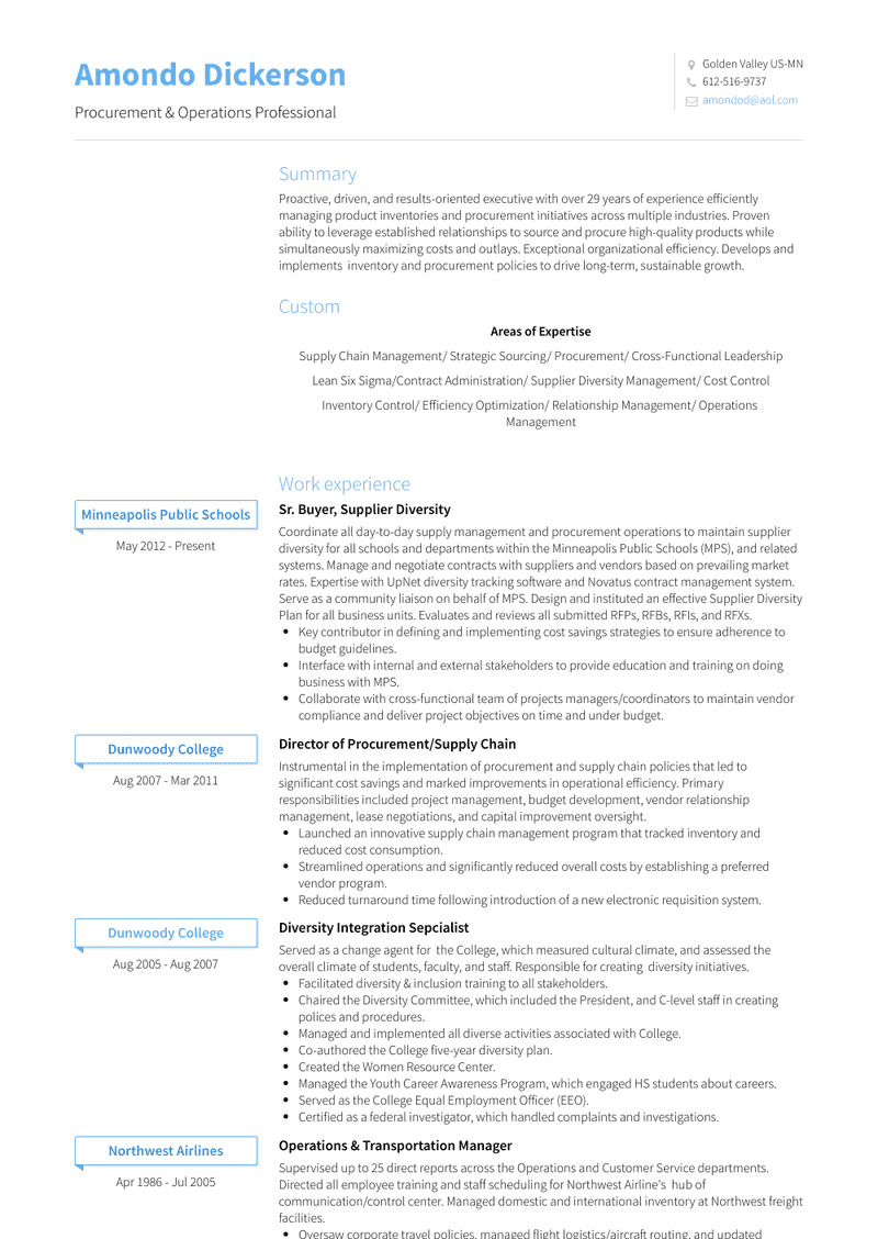 Senior Buyer, Supply Chain & Buyer Resume Sample and Template