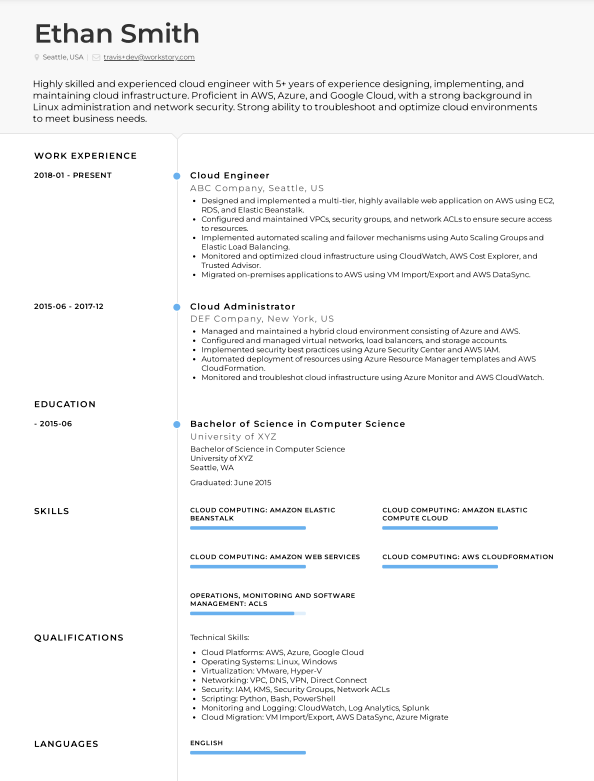 cloud services engineer resume example