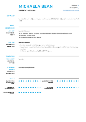 Laboratory Internship Resume Sample and Template