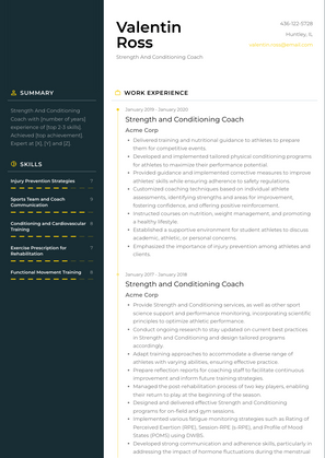 Strength And Conditioning Coach Resume Sample and Template