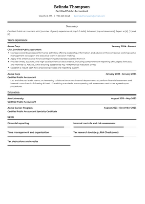 Certified Public Accountant Resume Sample and Template