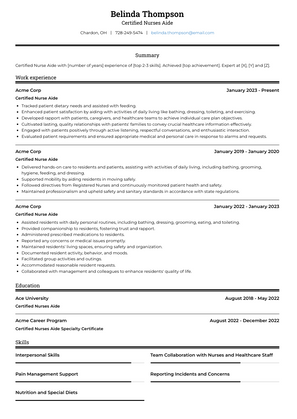 Certified Nurses Aide Resume Sample and Template