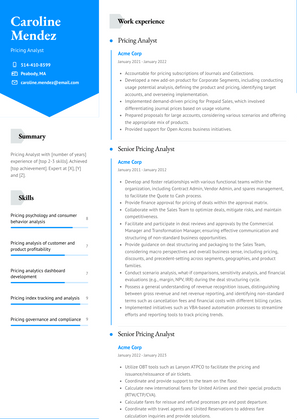 Pricing Analyst Resume Sample and Template