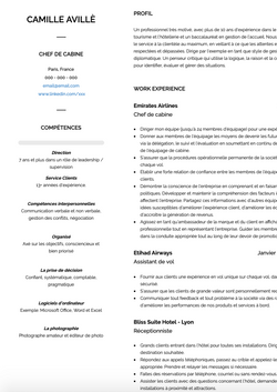 Chef de Cabine Resume Sample and Template