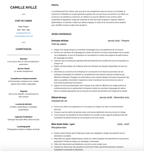 Exemple et modèle de CV Chef de Cabine