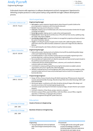 Engineering Manager Resume Sample and Template