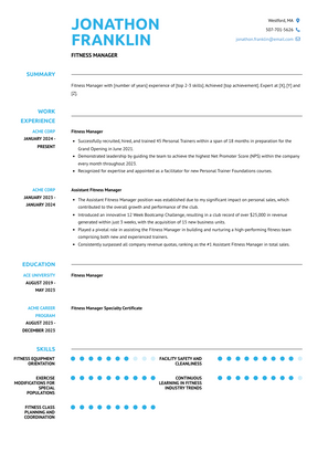 Fitness Manager Resume Sample and Template