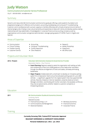 Customer Service Professional CV Example and Template