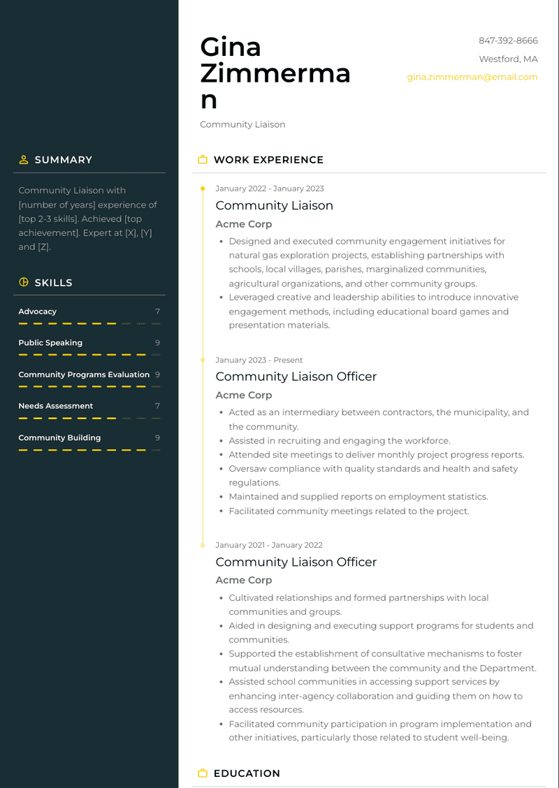Community Liaison Resume Sample and Template